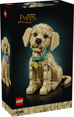 LEGO Icons Szczeniak Golden Retriever 11384 – realistyczna figurka psa z ruchomymi elementami, idealna dekoracja