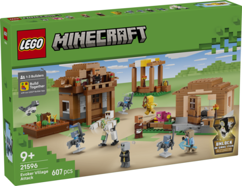 Zestaw LEGO Minecraft Najazd przywoływaczy na wioskę 21596 z 607 elementami i 11 figurkami