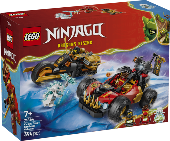 Zestaw LEGO Ninjago Wielofunkcyjne pojazdy Kaia i Cole’a 71864 z dwoma pojazdami i minifigurkami