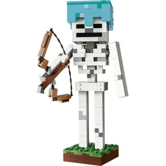 Zbliżenie na łuk i zdejmowany diamentowy hełm figurki LEGO Minecraft Szkielet 21594