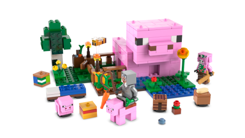 Model LEGO Minecraft Dom Prosiaczka 21268 z postaciami i elementami farmy w leśnym biomie