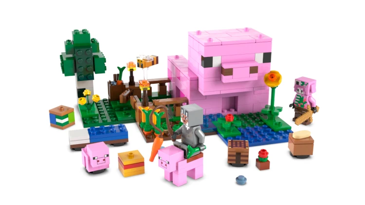 Model LEGO Minecraft Dom Prosiaczka 21268 z postaciami i elementami farmy w leśnym biomie