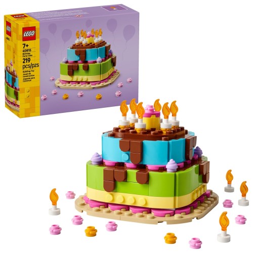 Kolorowy model LEGO Iconic Tort na przyjęcie urodzinowe 40815 z dekoracjami i świeczkami