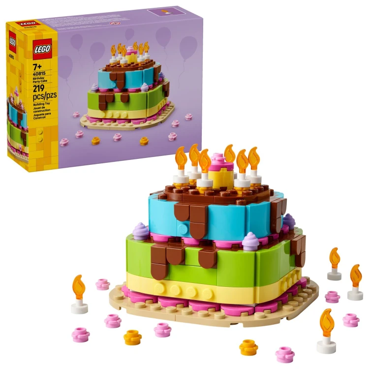Kolorowy model LEGO Iconic Tort na przyjęcie urodzinowe 40815 z dekoracjami i świeczkami