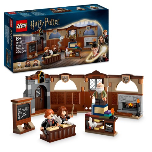 Minifigurki Rona, Hermiony i profesora Flitwicka w zestawie LEGO Harry Potter Zajęcia z zaklęć i uroków