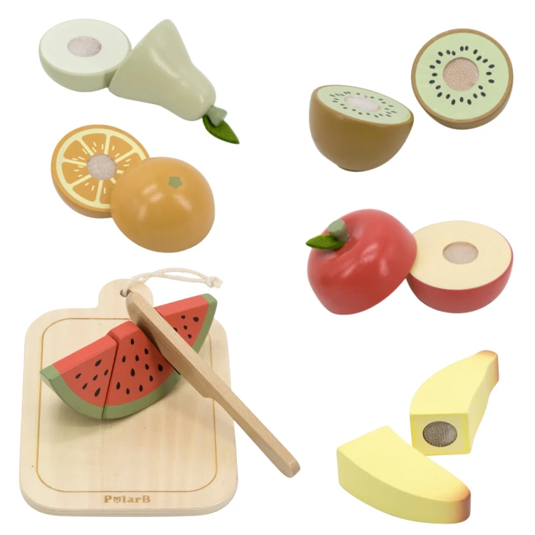 Kolorowe elementy owoców do zabawy w kuchnię – banan, kiwi i gruszka w zestawie Viga Toys