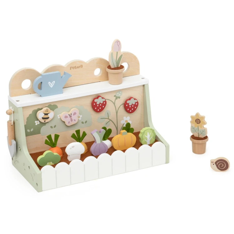 Zestaw Viga Toys z elementami do sadzenia i pielęgnacji roślin w drewnianym ogródku