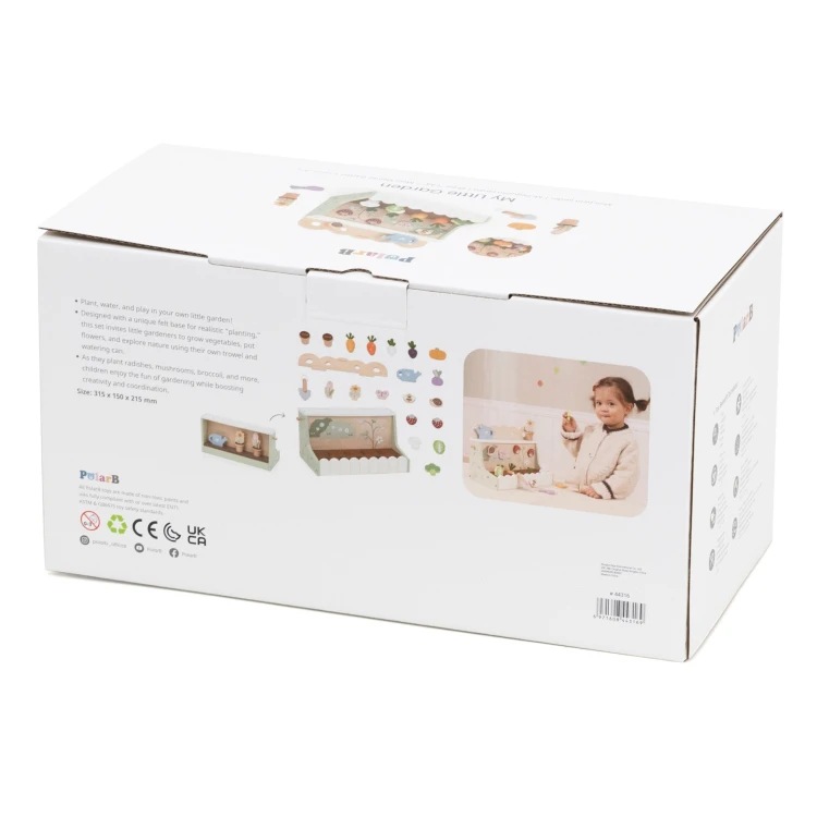 Detal kolorowych dekoracji ogrodowych w zestawie Małego Ogrodnika Viga Toys
