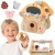 Drewniany Grzybek Aktywności Viga Toys w naturalnym drewnie i pastelowych kolorach, widok z przodu