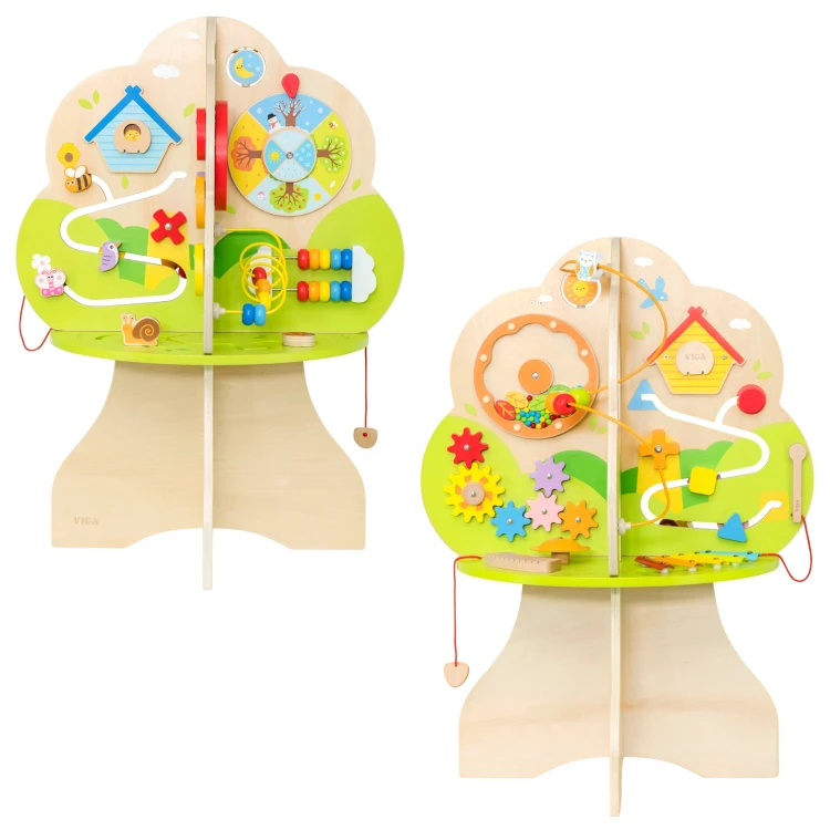 Kolorowe elementy manipulacyjne na Drzewku Aktywności Viga Toys