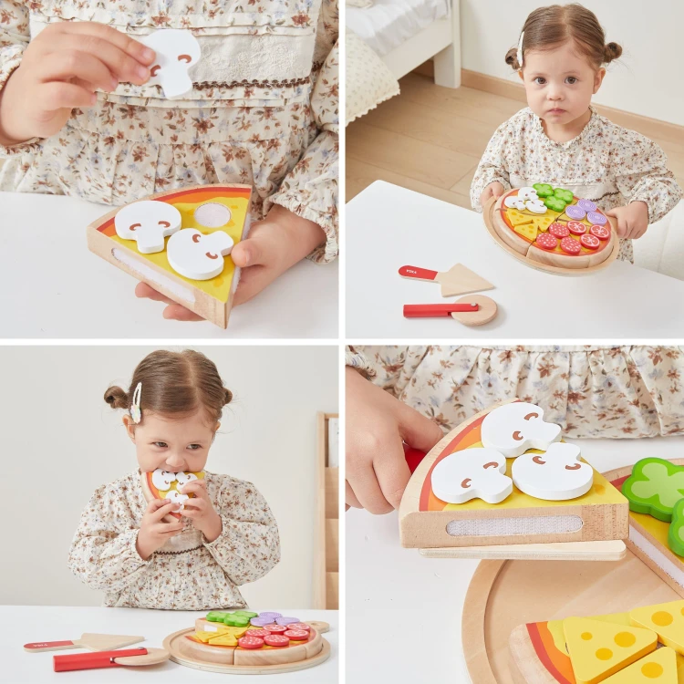 Radełko do krojenia pizzy z drewnianego zestawu Viga Toys w zbliżeniu