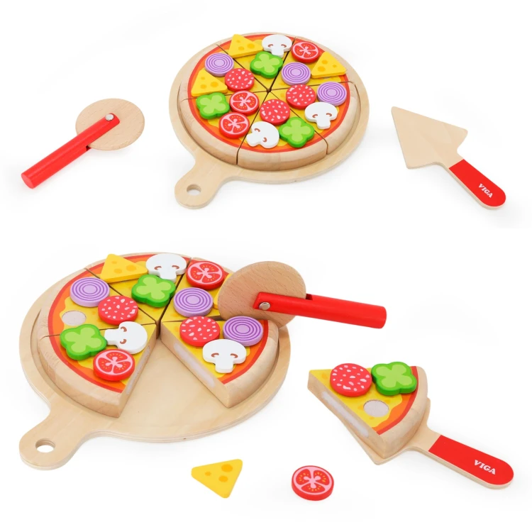 Podstawa do pizzy z podwyższoną krawędzią w zestawie drewnianym Viga Toys