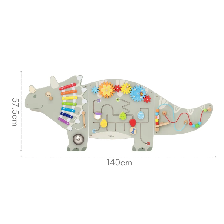 Panel aktywności Triceratops VIGA Toys w dziecięcym pokoju