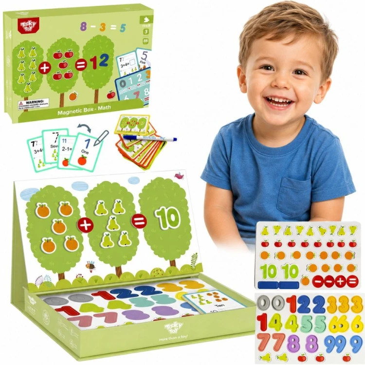Magnetyczna drewniana układanka edukacyjna TOOKY TOY z kolorowymi cyframi i symbolami matematycznymi