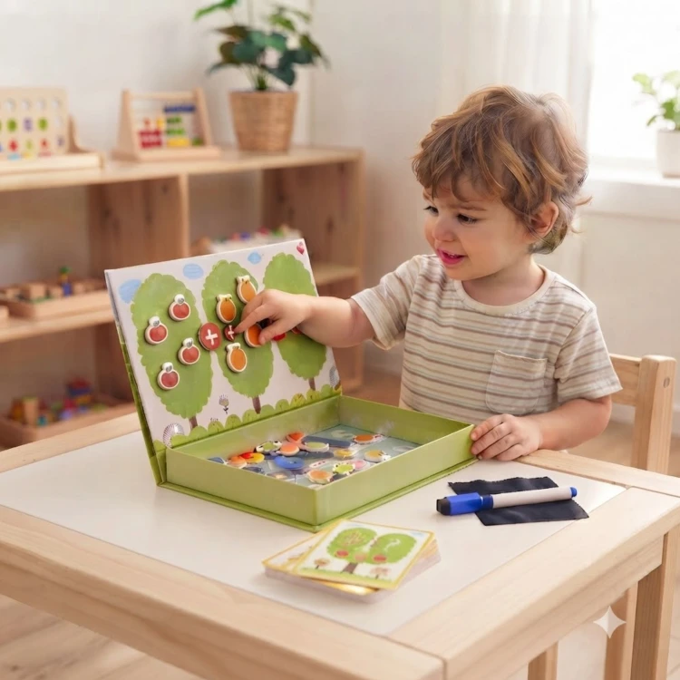 Zestaw magnetycznych elementów matematycznych TOOKY TOY w estetycznym drewnianym pudełku