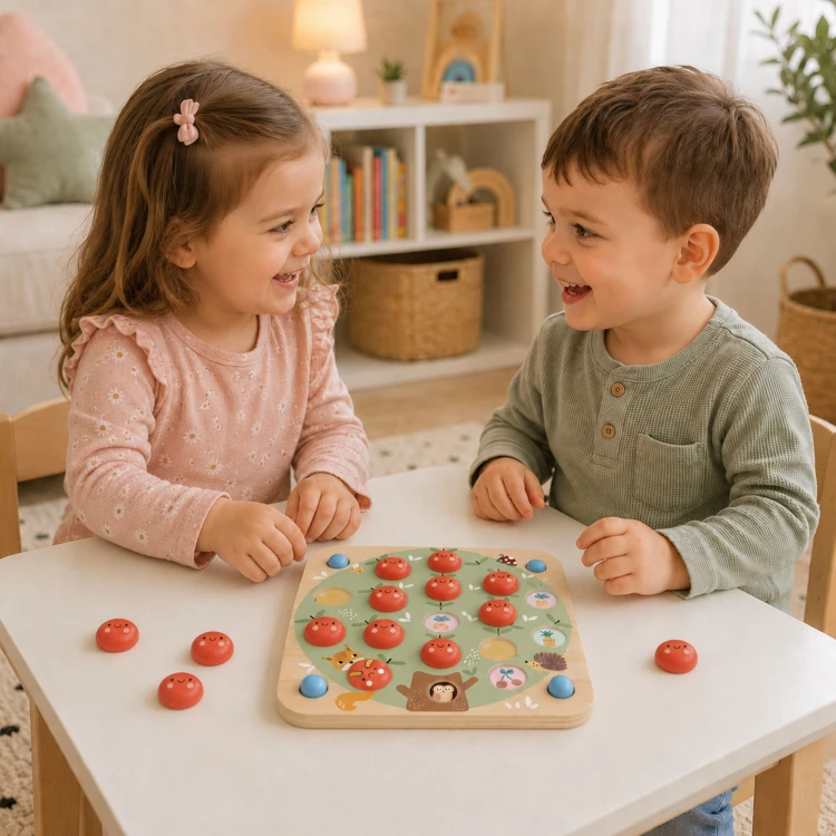 Elementy narożne w kolorze niebieskim stabilizujące karty w grze pamięciowej Jabłuszka TOOKY TOY