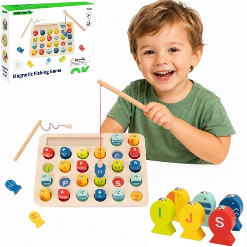 Drewniana gra Łowienie Rybek TOOKY TOY z planszą i rybkami z literkami
