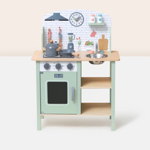 Akcesoria kuchenne do drewnianej kuchni TOOKY TOY: garnek, patelnia, blender i przybory kuchenne