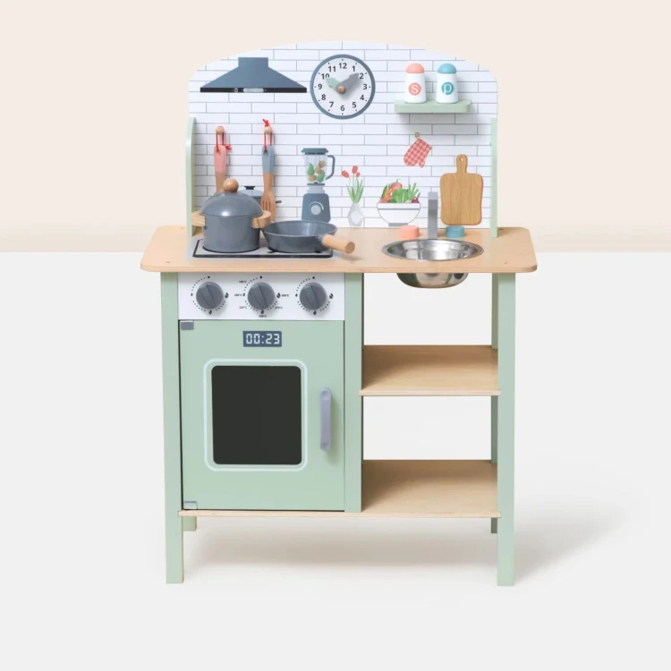 Akcesoria kuchenne do drewnianej kuchni TOOKY TOY: garnek, patelnia, blender i przybory kuchenne