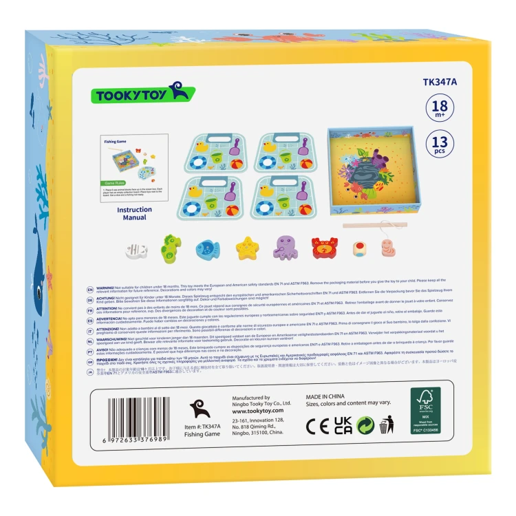 Gra TOOKY TOY dla dzieci od 18 miesiąca z magnetycznym łowieniem rybek i kartami