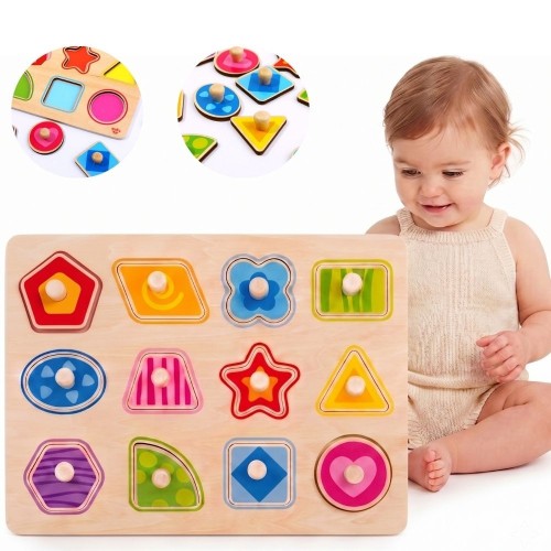 Drewniana układanka Montessori TOOKY TOY z kolorowymi klockami i pinezkami do chwytania