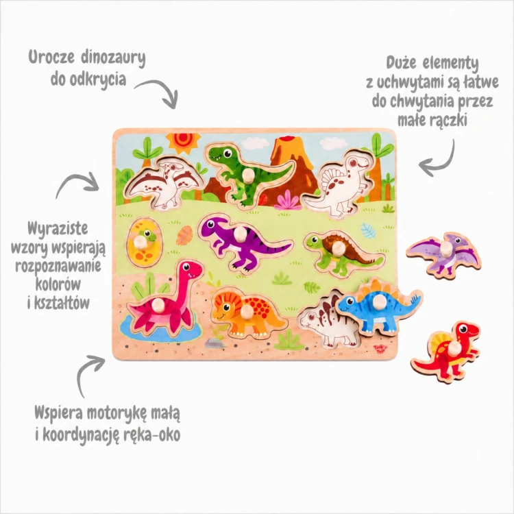 Kolorowa plansza z wyżłobieniami na klocki dinozaurów w zestawie TOOKY TOY