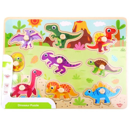 Drewniana układanka Montessori TOOKY TOY z kolorową grafiką prehistorycznych gadów
