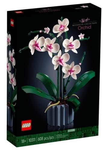 Dekoracyjny model orchidei LEGO Botanicals 10311 w niebieskiej żłobkowanej doniczce
