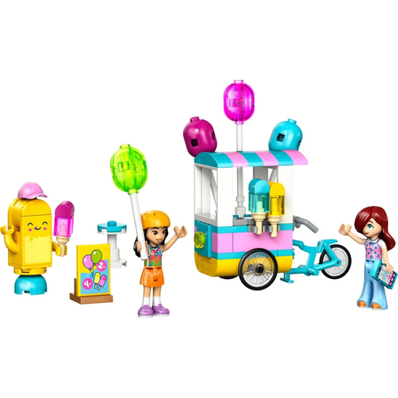 Detale mobilnego stoiska z lodami i balonami LEGO Friends 42692 z akcesoriami i stolikiem