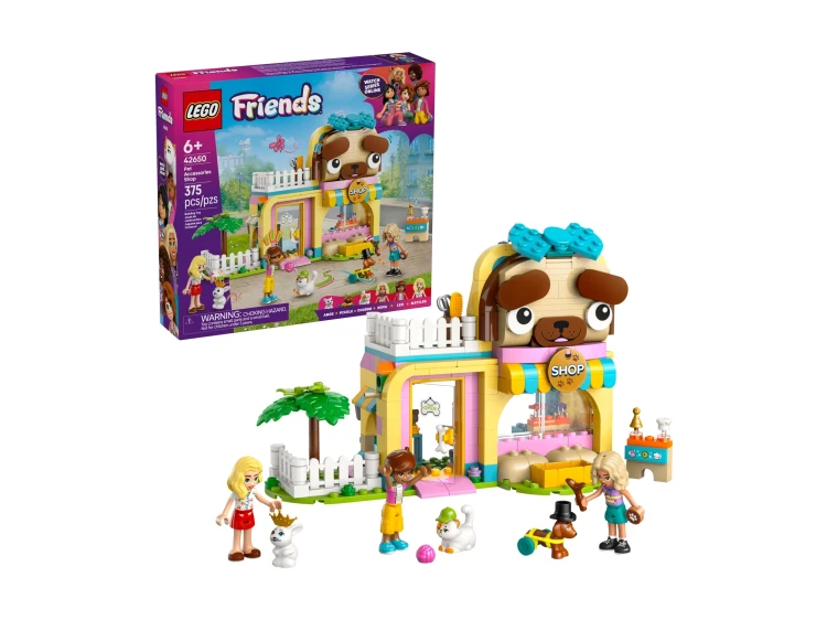 Dwupiętrowy sklep w kształcie głowy pieska z windą i gabinetem pielęgnacji LEGO Friends 42650