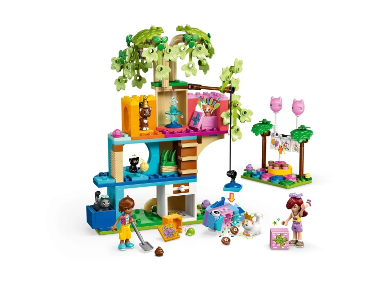 Zestaw LEGO Friends 42666 z domek na drzewie i urodzinowym przyjęciem dla kotów
