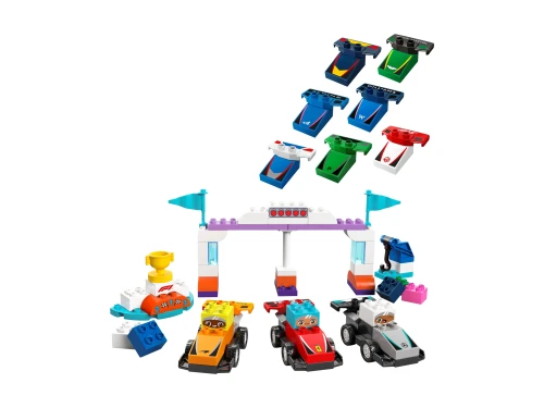 Zestaw LEGO Duplo 10445 z bolidami F1 i akcesoriami do zabawy w wyścigi