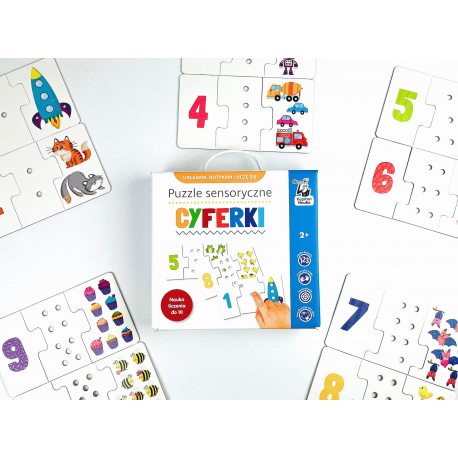 Kolorowe elementy puzzli sensorycznych Cyferki Kapitan Nauka z cyframi i otworami