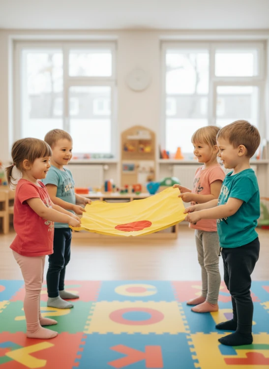 Kolorowe uchwyty i naszyte koło na mini chuście animacyjnej Akson 100 x 60 cm