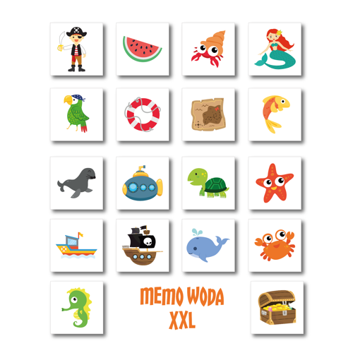 Gra Memo Woda XXL z dużymi kafelkami memory 20 × 20 cm marki Akson na jasnym tle