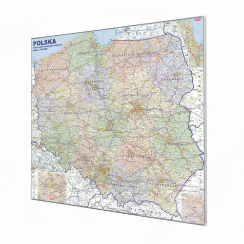 Mapa magnetyczna Polski administracyjno-drogowa 120x110 cm z ramą aluminiową KARTA