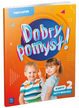 Okładka zestawu Dobry pomysł! Trzylatek karty aktywności cz. 2 wydawnictwa WSIP PODRĘCZNIKI z 40 perforowanymi kartami edukacyjnymi
