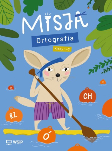 Okładka zeszytu ćwiczeń Misja Ortografia WSIP DOTACJA dla klas 1-3 z ilustracją lisa Benka i kodami QR