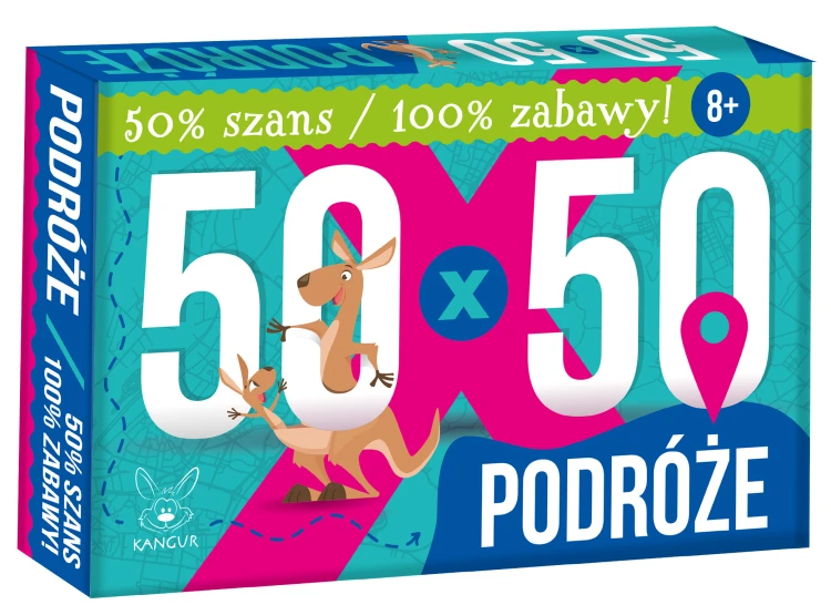Zestaw 54 kart z pytaniami w grze edukacyjnej 50 x 50 Podróże KANGUR