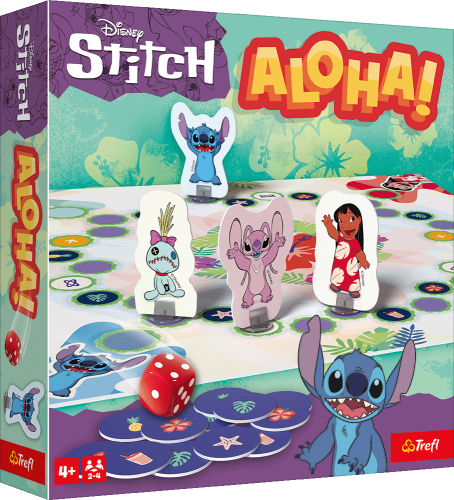 Elementy do gry Aloha! Disney Lilo&amp;Stitch Trefl PAP - pionki i karty w detalicznym ujęciu