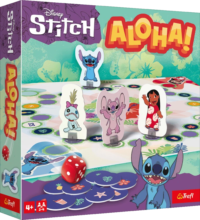 Elementy do gry Aloha! Disney Lilo&amp;Stitch Trefl PAP - pionki i karty w detalicznym ujęciu