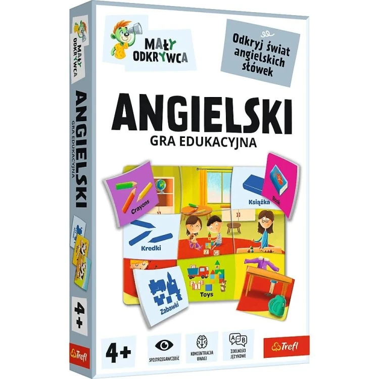 Gra edukacyjna Angielski Mały odkrywca rodzina Treflików Trefl PAP - widok planszy i elementów
