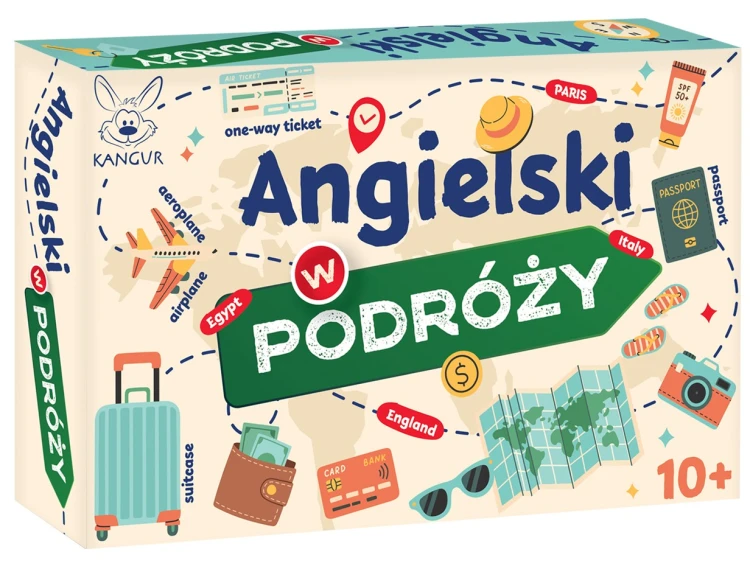 Karty do gry Angielski w podróży KANGUR z pytaniami dla dzieci uczących się angielskiego