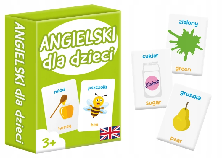 Gra Angielski dla Dzieci mini zielone KANGUR z kolorowymi kartami edukacyjnymi