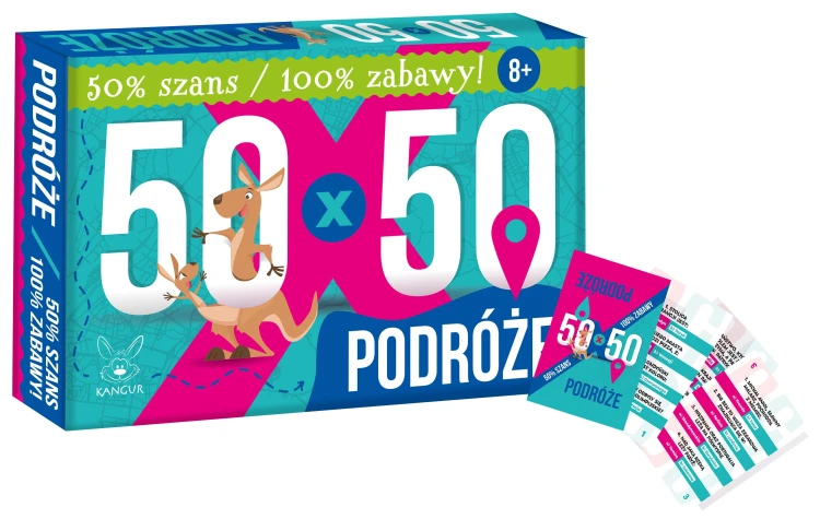 Gra 50 x 50 Podróże KANGUR - plansza i karty do edukacji dzieci od 8 lat