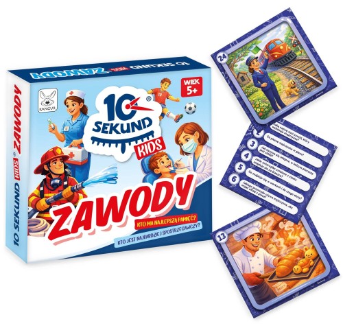 Gra edukacyjna 10 Sekund Kids Zawody KANGUR - pudełko i karty w formacie 172x185 mm