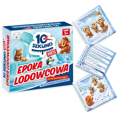 Gra edukacyjna 10 Sekund Kids Epoka Lodowcowa KANGUR - karta z ilustracją epoki lodowcowej w dużym formacie