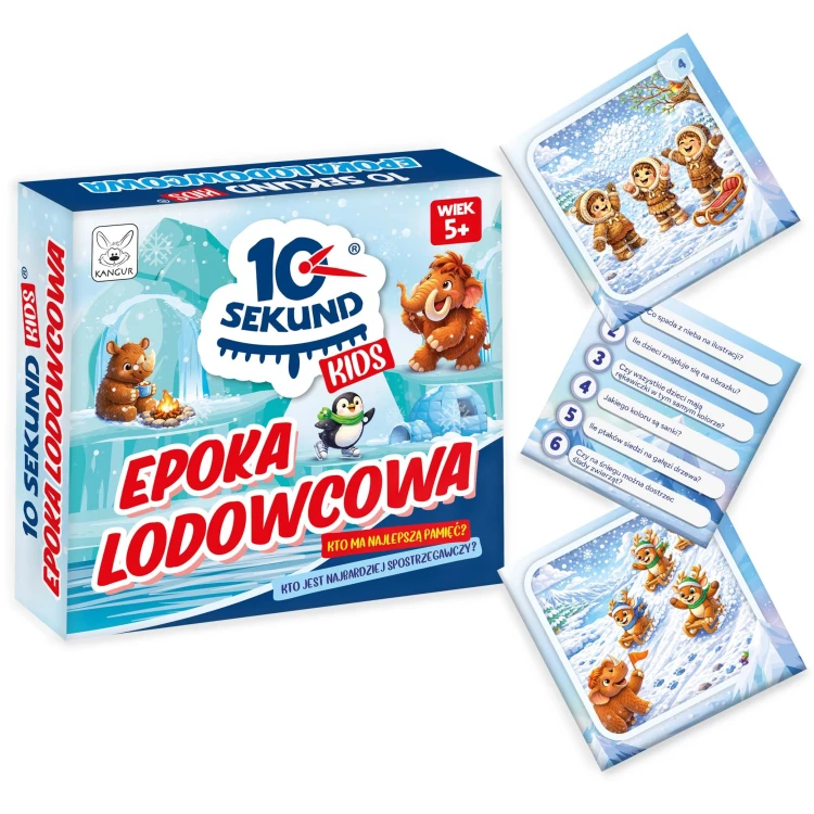 Gra edukacyjna 10 Sekund Kids Epoka Lodowcowa KANGUR - karta z ilustracją epoki lodowcowej w dużym formacie