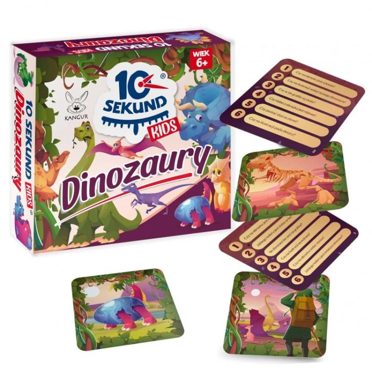 Gra edukacyjna 10 Sekund Kids Dinozaury KANGUR z ilustracjami prehistorycznych gadów na kartach