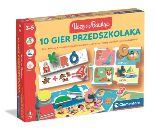 Zestaw 10 Gier Przedszkolaka Clementoni dla dzieci 3-5 lat z edukacyjnymi grami i materiałami